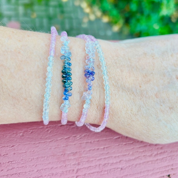 14K Gold Gemstone Wrap Bracelet Necklace: Moonstone, Sapphire, Aquamarine - Picture 11 of 13